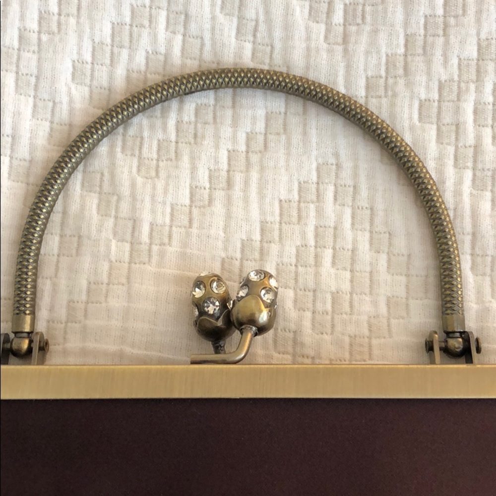 Vintage Satin Handbag with rhinestone flowers - Picture 2 of 5